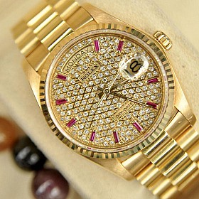 ĐỒNG HỒ ROLEX PRESIDENT DAY-DATE 18038 MẶT VÀNG KIM CƯƠNG