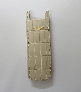 Bao da Vertu da cá sấu màu be khuy vàng