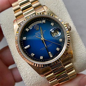 ĐỒNG HỒ ROLEX 18238 DAY-DATE OYSTER PERPETUAL CŨ VÀNG KHỐI 18K SIZE 36MM MẶT XANH NAVY CHÍNH HÃNG THỤY SỸ